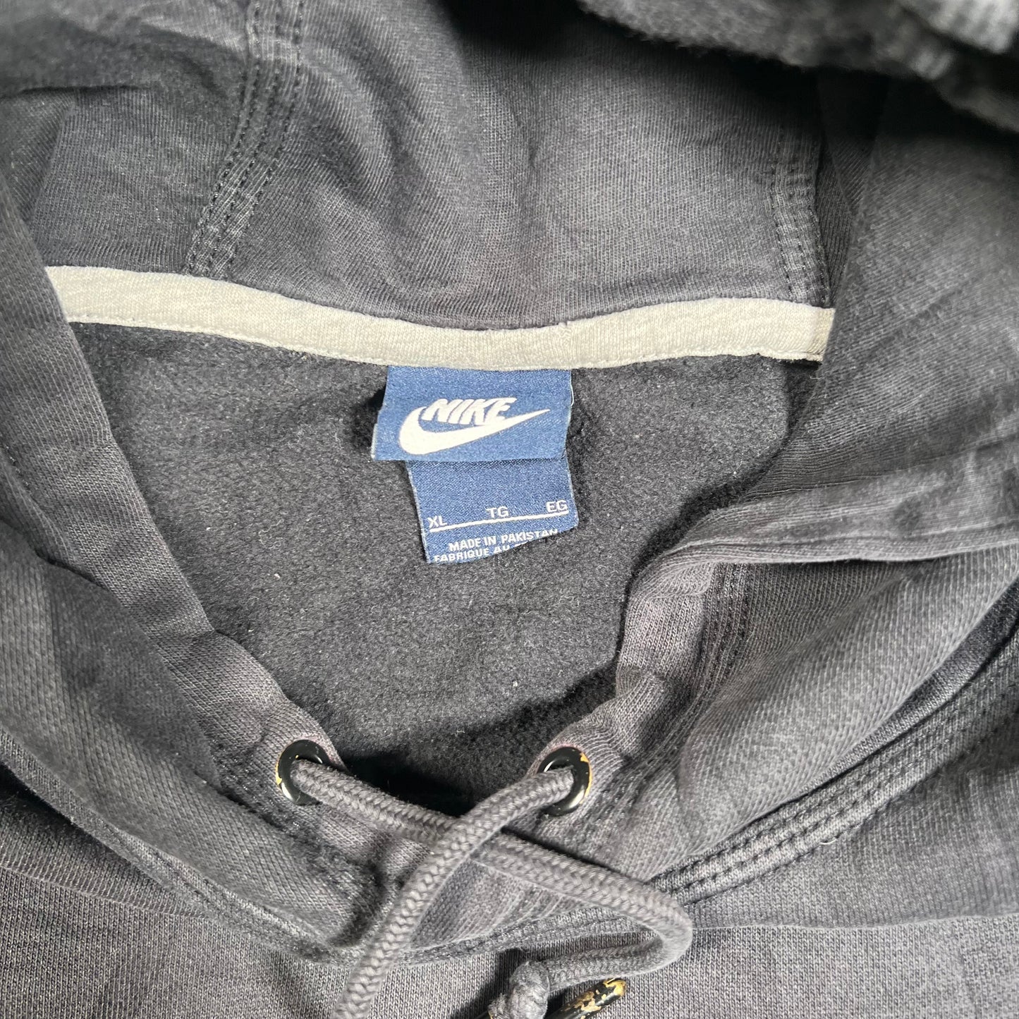 Y2K Nike White Swoosh Washed Black Hoodie Size XL USED v18585