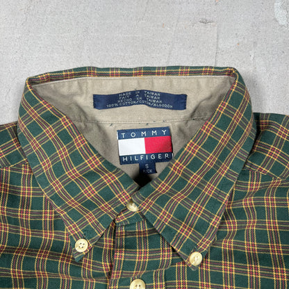 1990s Tommy Hilfiger Green/Red Plaid Button Up Size Small USED v19302