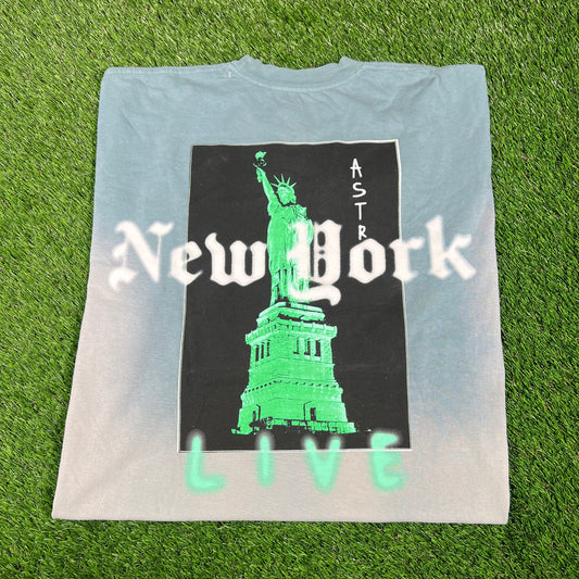 Travis Scott Astro World NY Liberty Teal Tee Size XL USED x14532