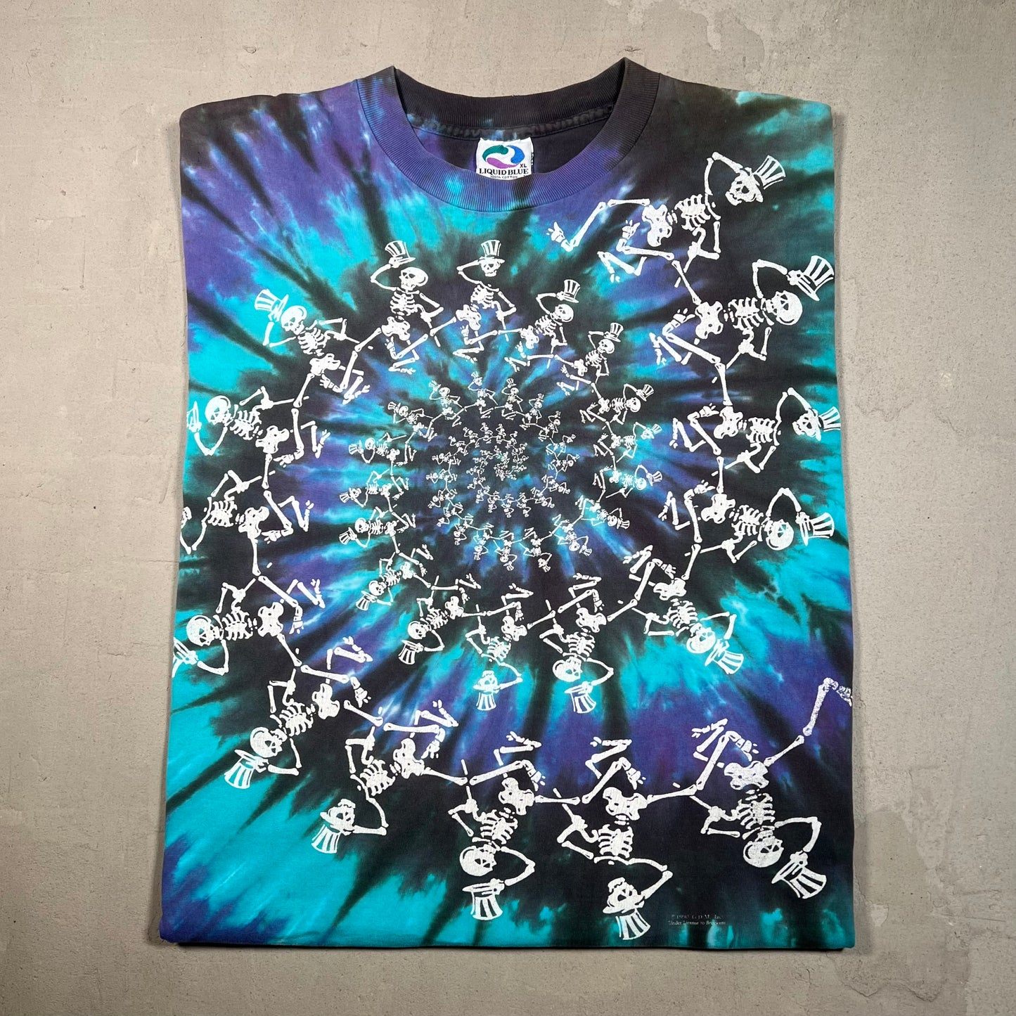 1990 Grateful Dead Spiral Skeleton Tie Dye Size XL USED v19462