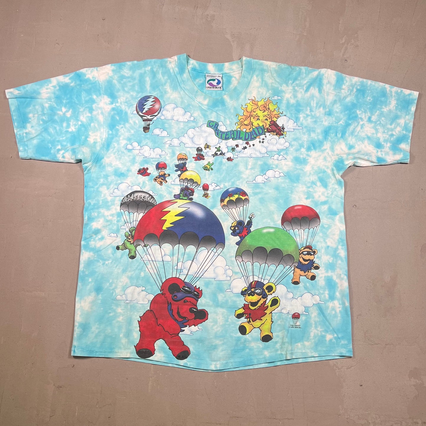 Grateful Dead Parachuting Sky Diving 1993 Blue Sky Tee Size XL USED v11471