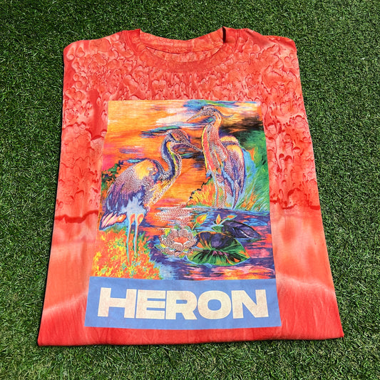 Heron Preston Emproidered Birds Red Tie Dye Tee Size Large USED x14021