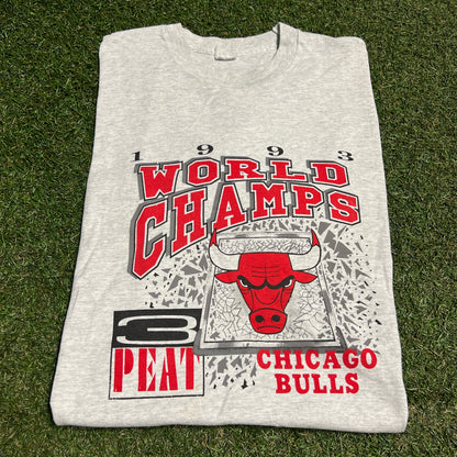 1993 Chicago Bulls World Champs Grey Tee Size XL USED v16305