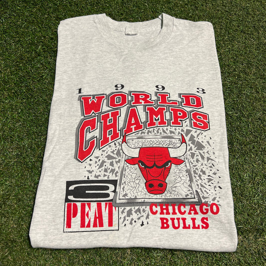 1993 Chicago Bulls World Champs Grey Tee Size XL USED v16305