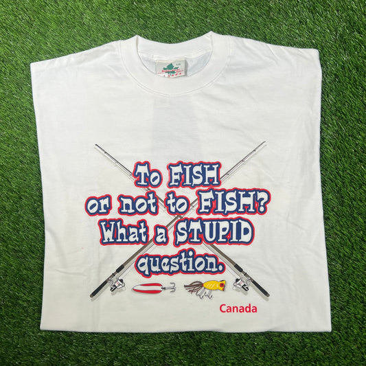 Y2K "To Fish or not to Fish" White Humor Tee Size Large NEW v17136