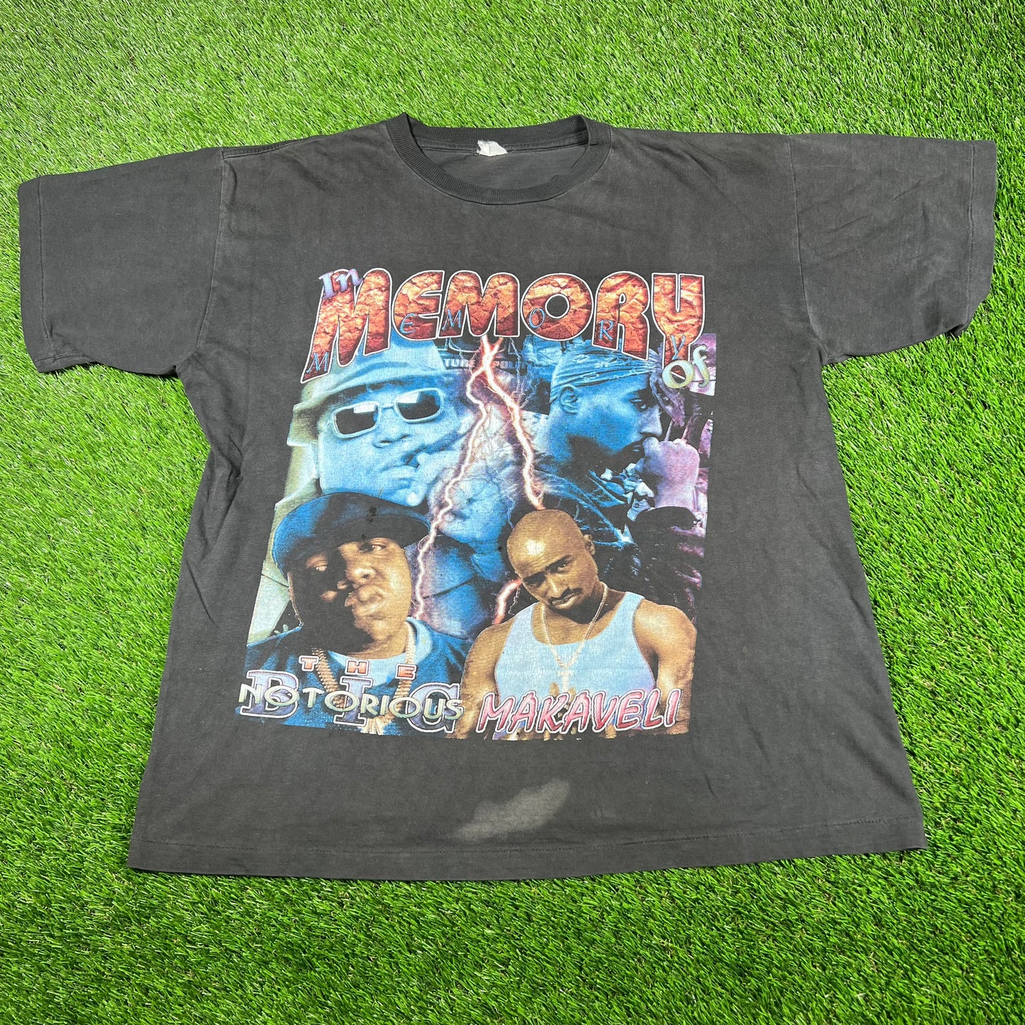 1990s Biggie Smalls Tupac Stop The Violence Rap Style Black Tee Size XL USED v16952