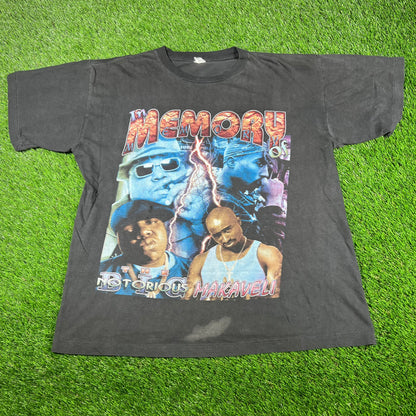1990s Biggie Smalls Tupac Stop The Violence Rap Style Black Tee Size XL USED v16952
