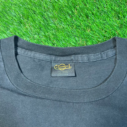 1997 Chicago Bulls 5 Rings Bull Black Tee Size Large USED v18870