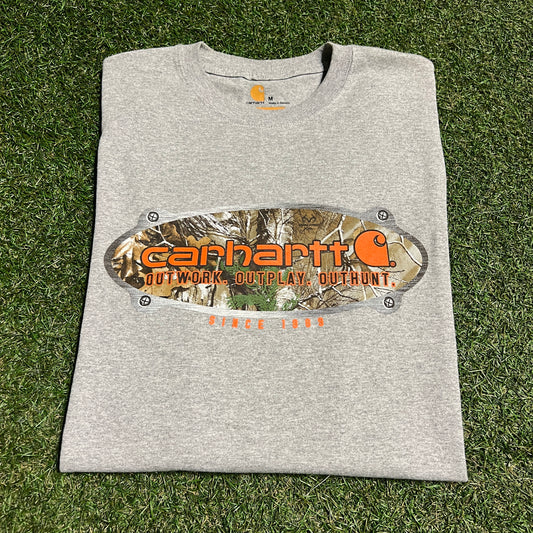 Carhartt "Outwork. Outplay. Outhunt" Grey Tee Size Medium USED x14144