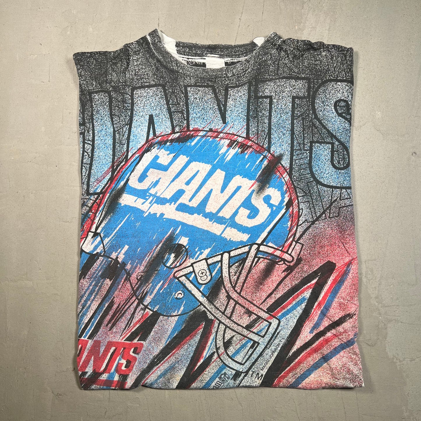 1990s Magic Johnson Tee NY Giants AOP Tee Size Large USED v14812