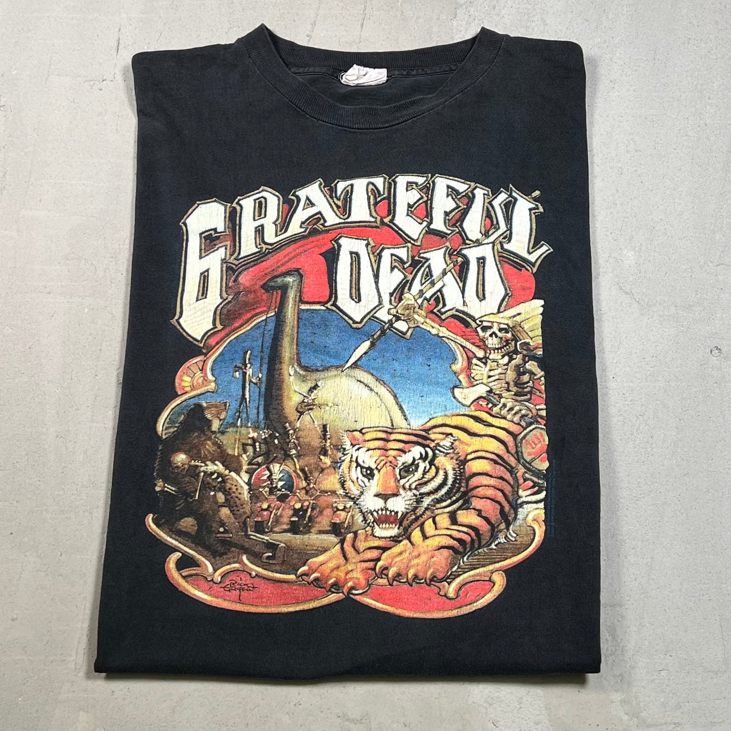 1990 Grateful Dead European Tiger Tour Black Tee Size XL USED v19016