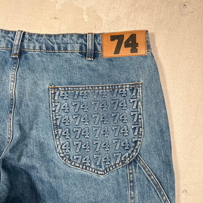74 is War All Over Print Double Knee Carpenter Pants Size 36 USED x17216