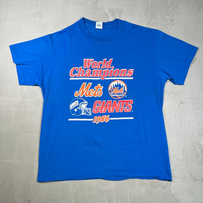 1986 Mets/Giants Blue World Champs Tee Size XL v20275