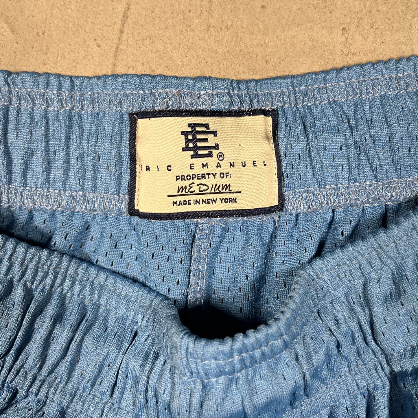 Eric Emanuel Blue Short/Navy Logo Basic Mesh Shorts Size Medium USED x17553