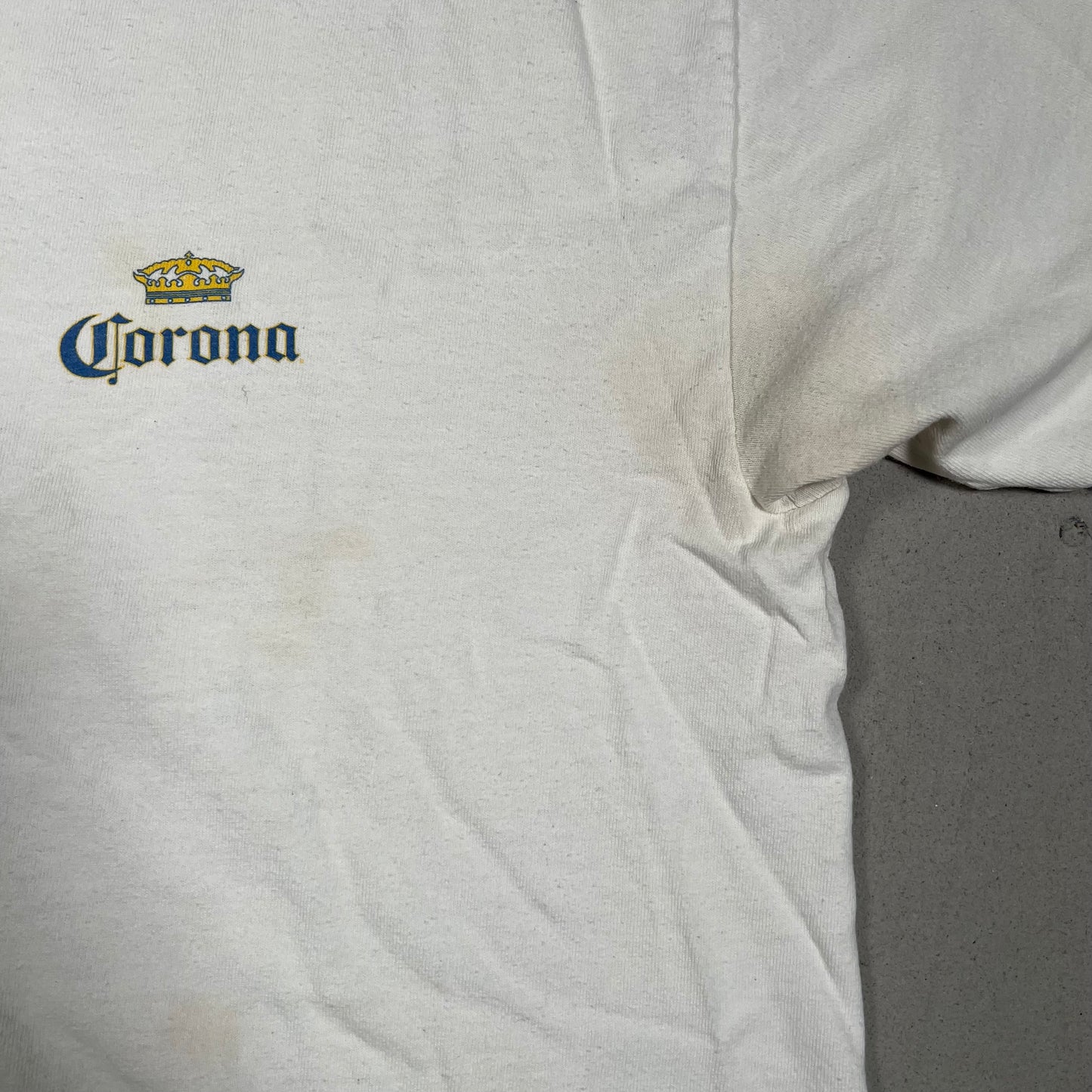 Y2K Corona Cinco De Mayo White Tee Size Large USED v19204