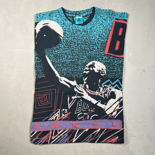Michael Jordan Magic Johnson Tag Full Print Tee Teal/Black Size Large USED v5833