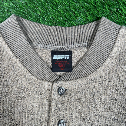 Y2K ESPN Brown Henley Longlseeve Size Medium USED v17996