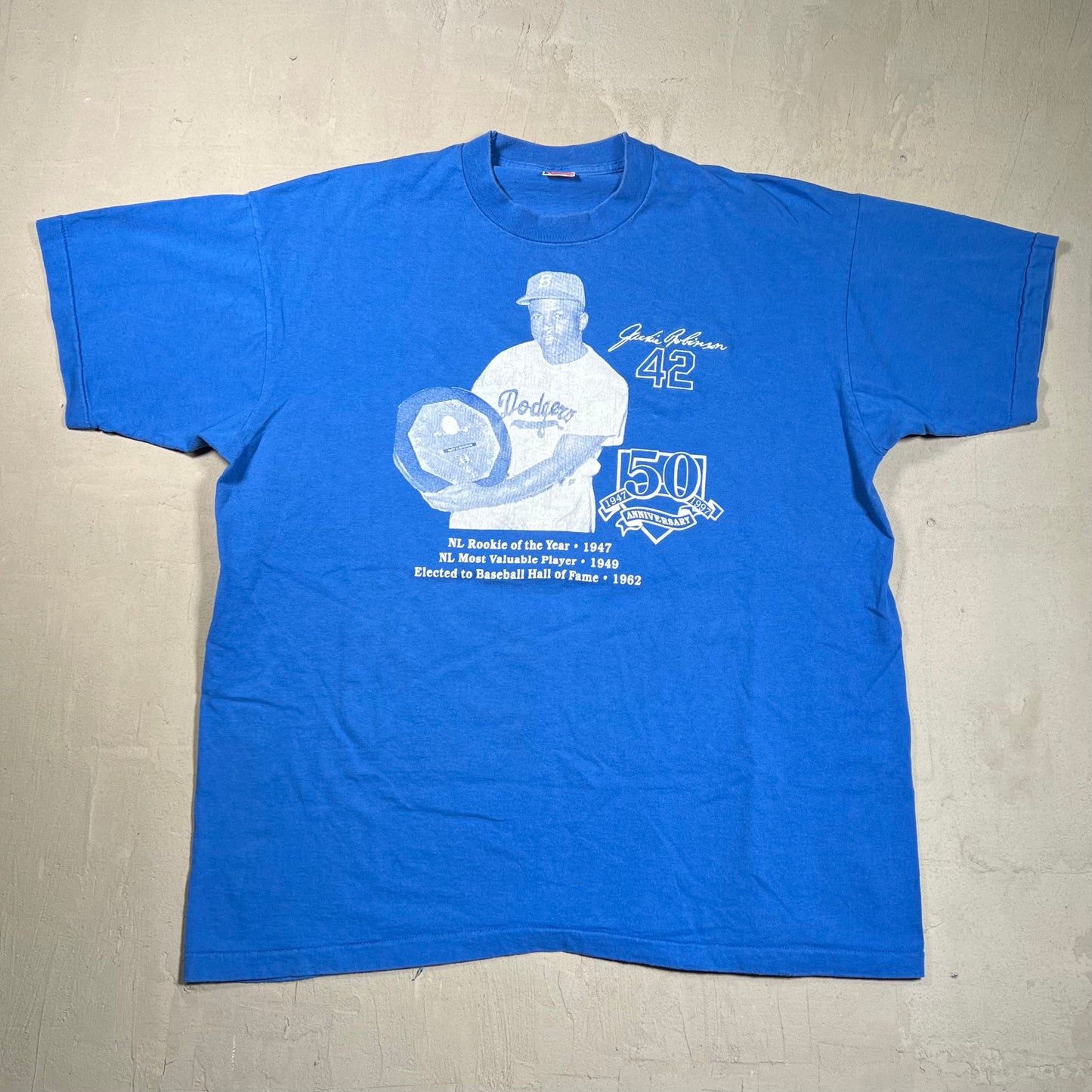 1997 Jackie Robinson Blue Hall of Fame Tee Size XXL USED v19411