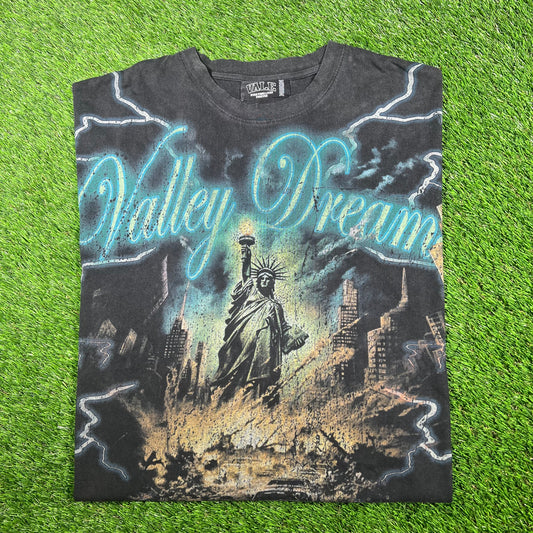Vale Statue of Liberty City Skyline Black Tee Size Medium USED x14902