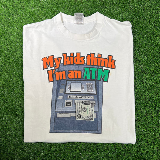 Y2K My Kids Think Im An ATM White Tee Size XL USED v18172