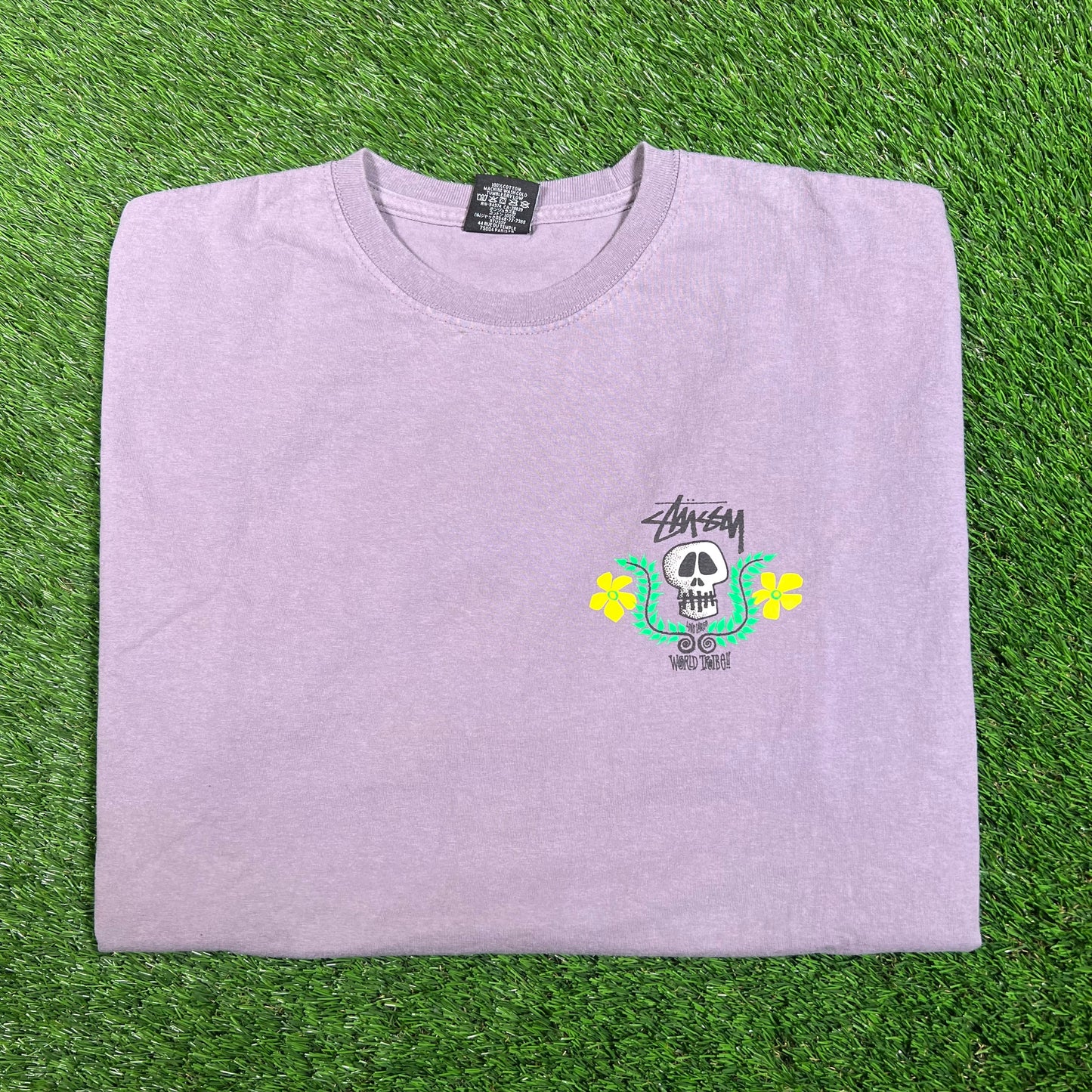 Stussy World Tribe Purple Skeleton Tee Size XL USED x15784
