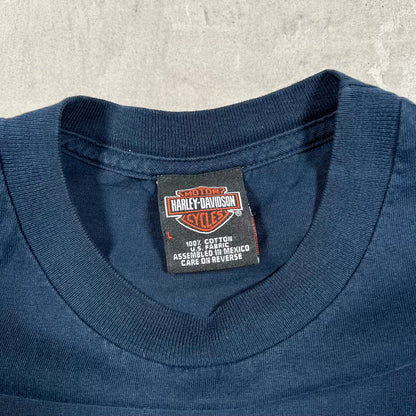 2003 Harley Davidson Navy Water Beaded Logo Tee Size Large USED v20402