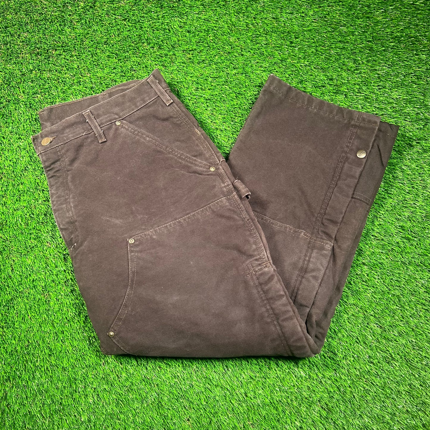 Y2K Carhartt Double Knee Half Zip Off Padded Lined Brown Pants Size 36x28 USED v18636