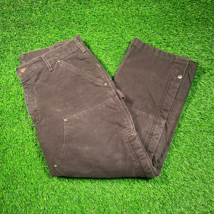 Y2K Carhartt Double Knee Half Zip Off Padded Lined Brown Pants Size 36x28 USED v18636