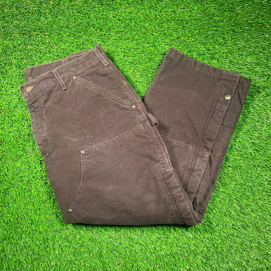 Y2K Carhartt Double Knee Half Zip Off Padded Lined Brown Pants Size 36x28 USED v18636