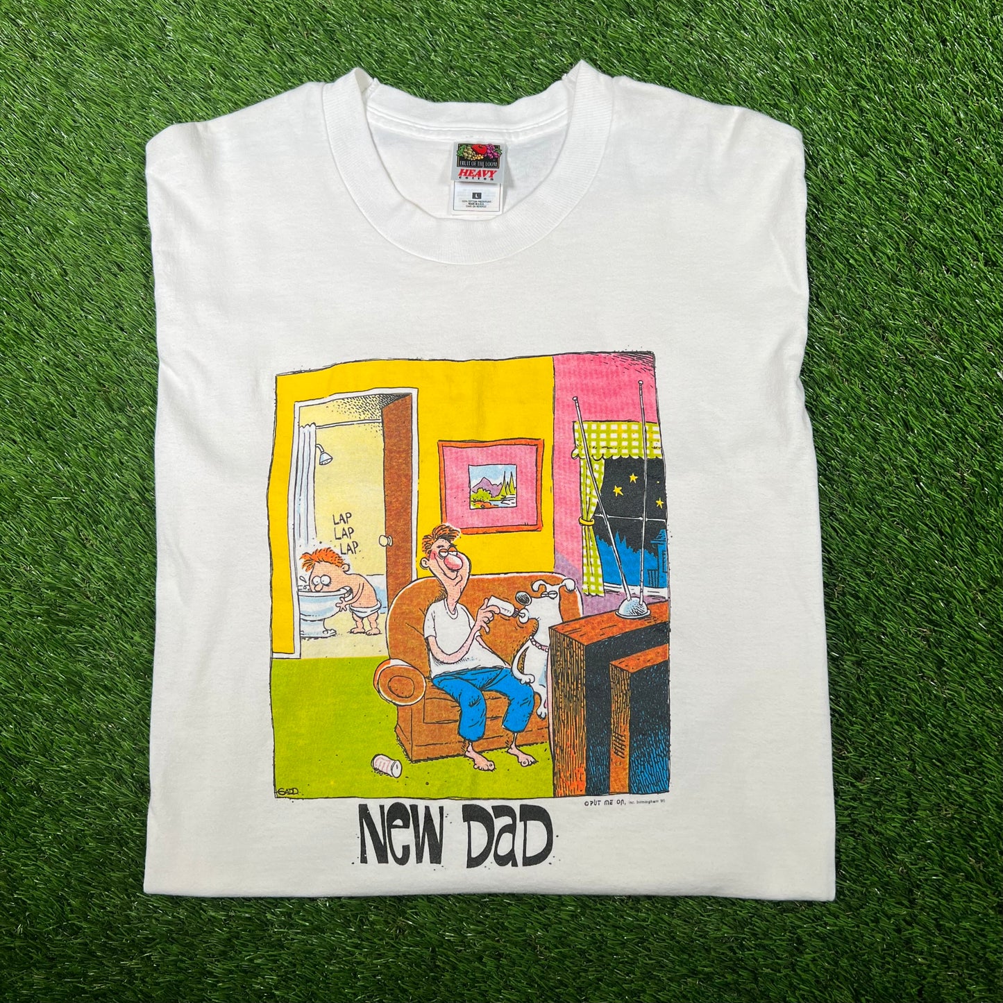 1995 White "New Dad" Art Tee Size Large USED v17278