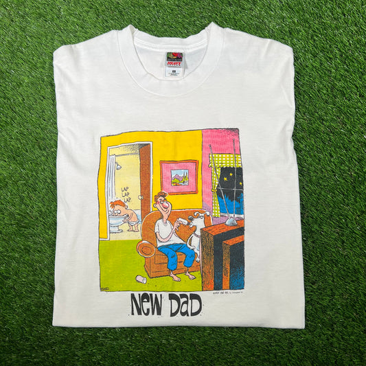 1995 White "New Dad" Art Tee Size Large USED v17278