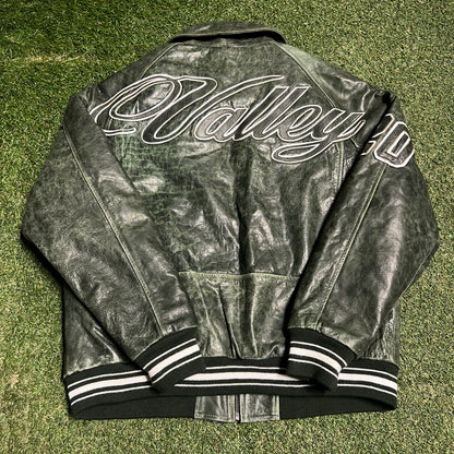 Vale Sports Division Green Leather Varsoty Jacket Size XXL USED x14088