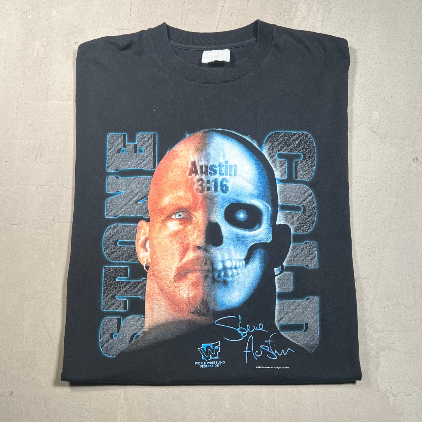 1997 Stone Cold Half Face Black Tee Size XL USED v19396