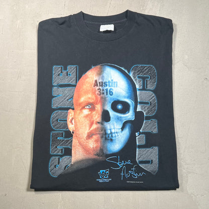 1997 Stone Cold Half Face Black Tee Size XL USED v19396
