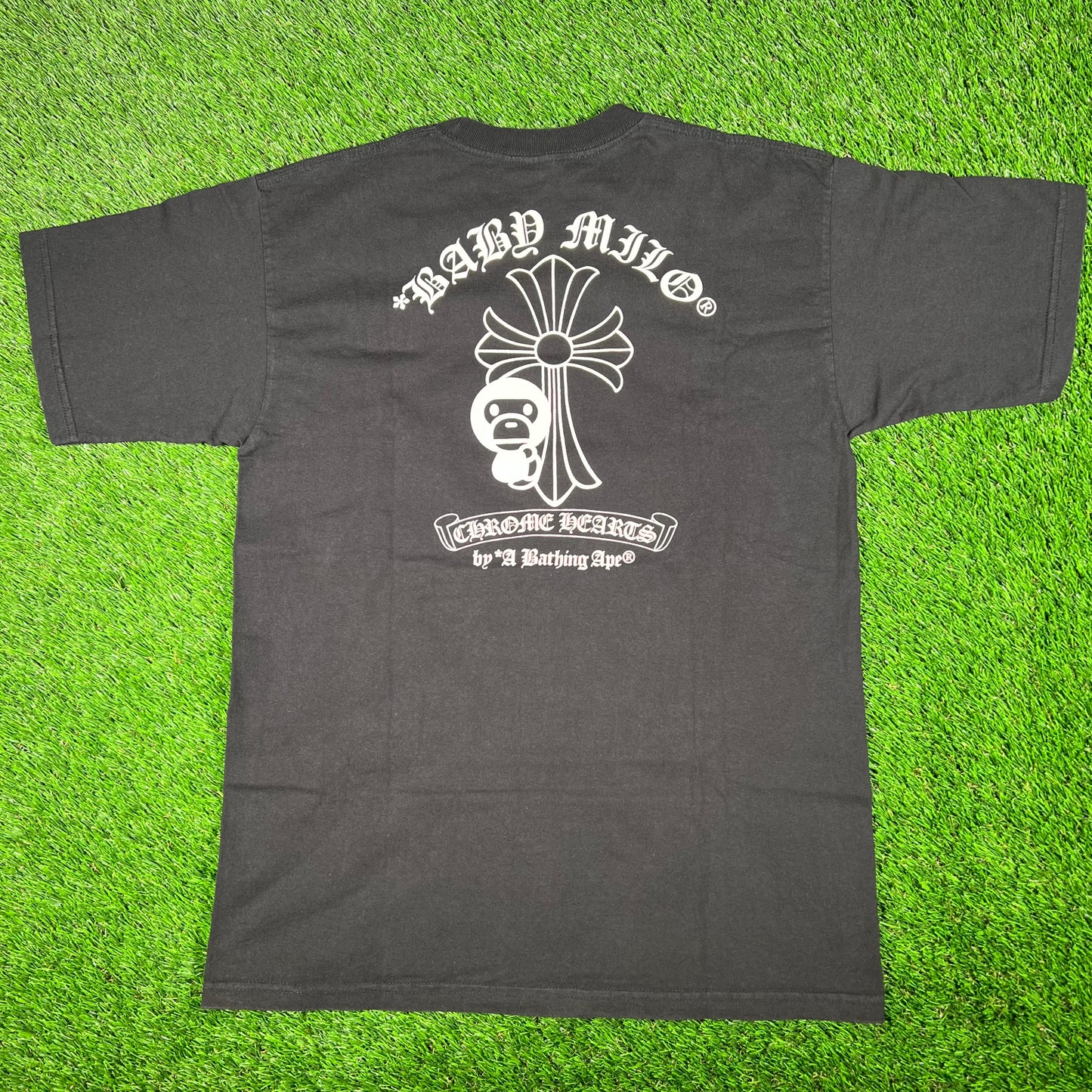 Chrome Heart Bape 2009 Baby Milo Cross Black Tee Size Large USED x15352