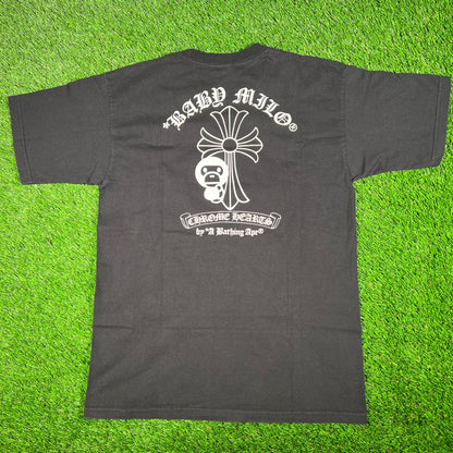 Chrome Heart Bape 2009 Baby Milo Cross Black Tee Size Large USED x15352