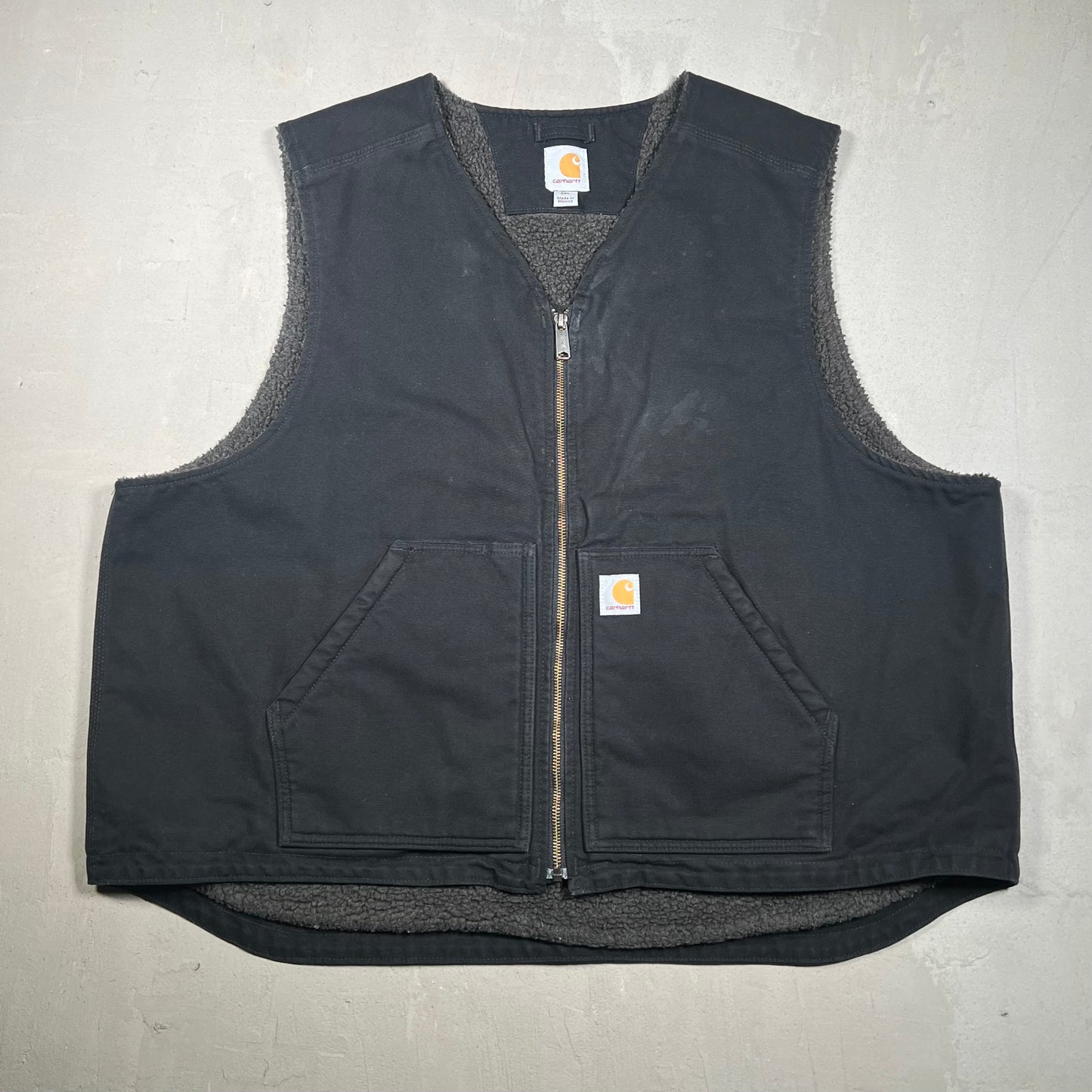 Y2K Carhartt Sherpa Lined Black Vest Size XXL USED v19317