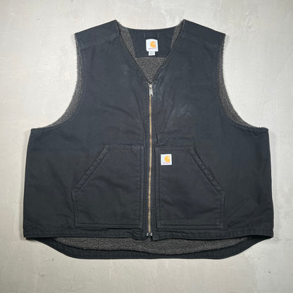 Y2K Carhartt Sherpa Lined Black Vest Size XXL USED v19317