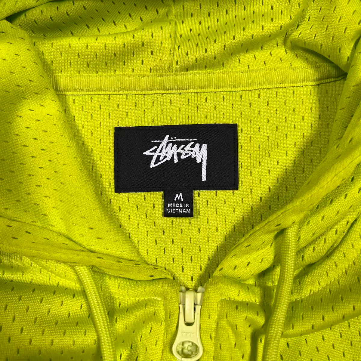 Stussy Athletic Safety Green Mesh Zip Up Hoodie Size Medium USED x18760