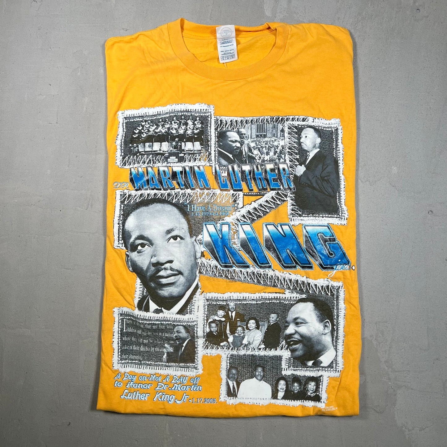 2005 Martin Luther King MLK Rap Style Yellow Tee Size XL USED v19242