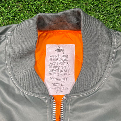 Stussy Built Reversible Bomber Green/Orange Jacket Size Large USED x16648