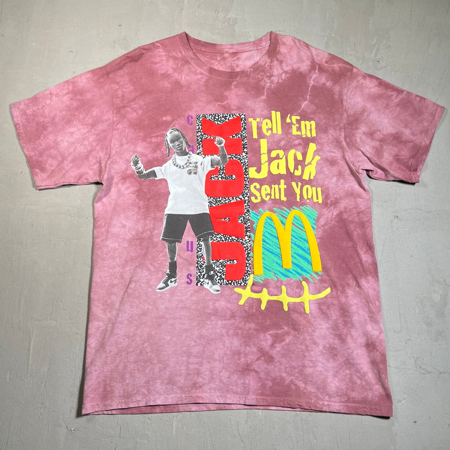 Cactus Jack McDonalds "Tell Em Jack" Mauve Tee Size XL USED x17614