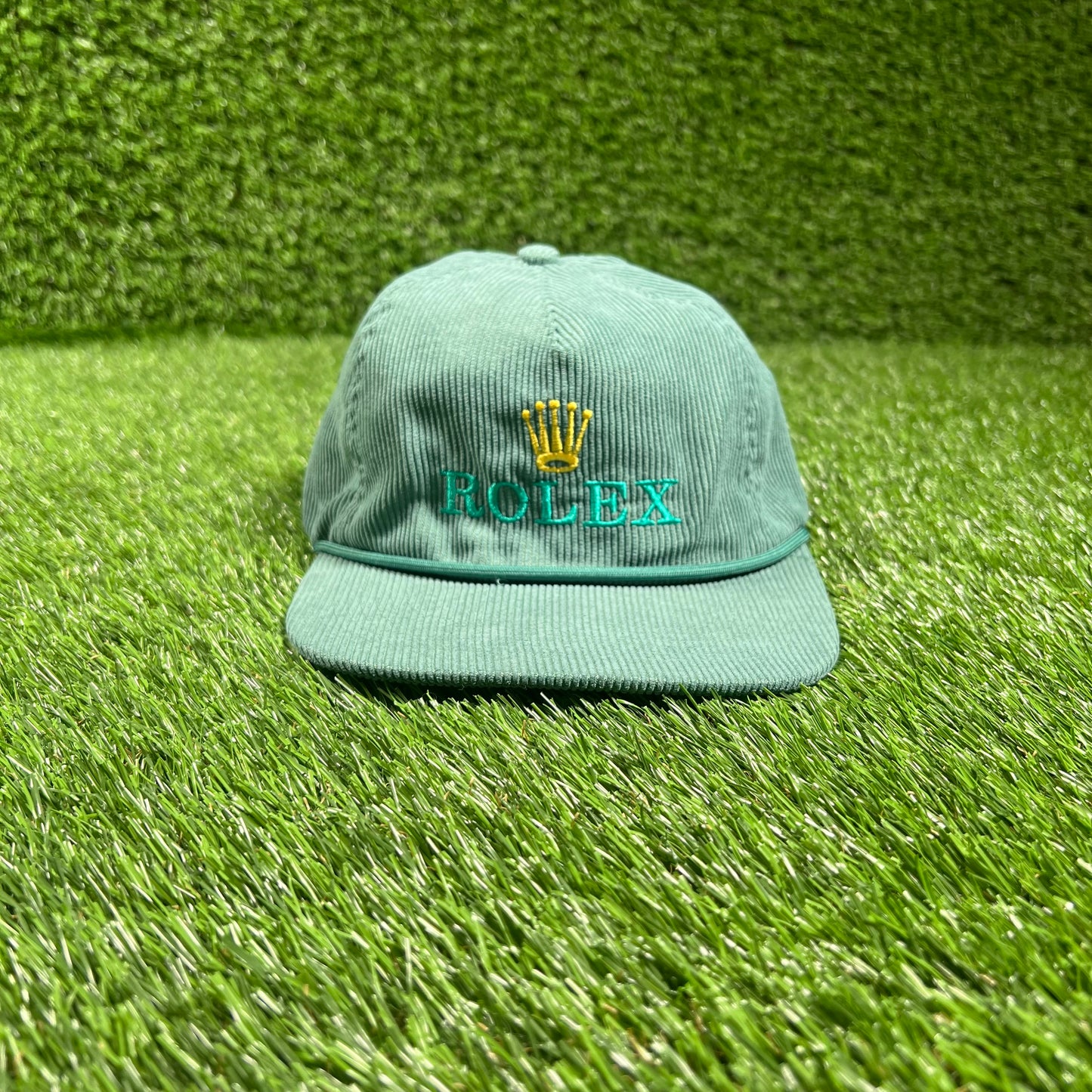 1980s Rolex Green Corduroy Snap Back Hat USED v18210