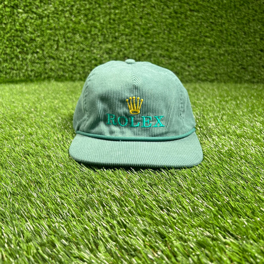 1980s Rolex Green Corduroy Snap Back Hat USED v18210