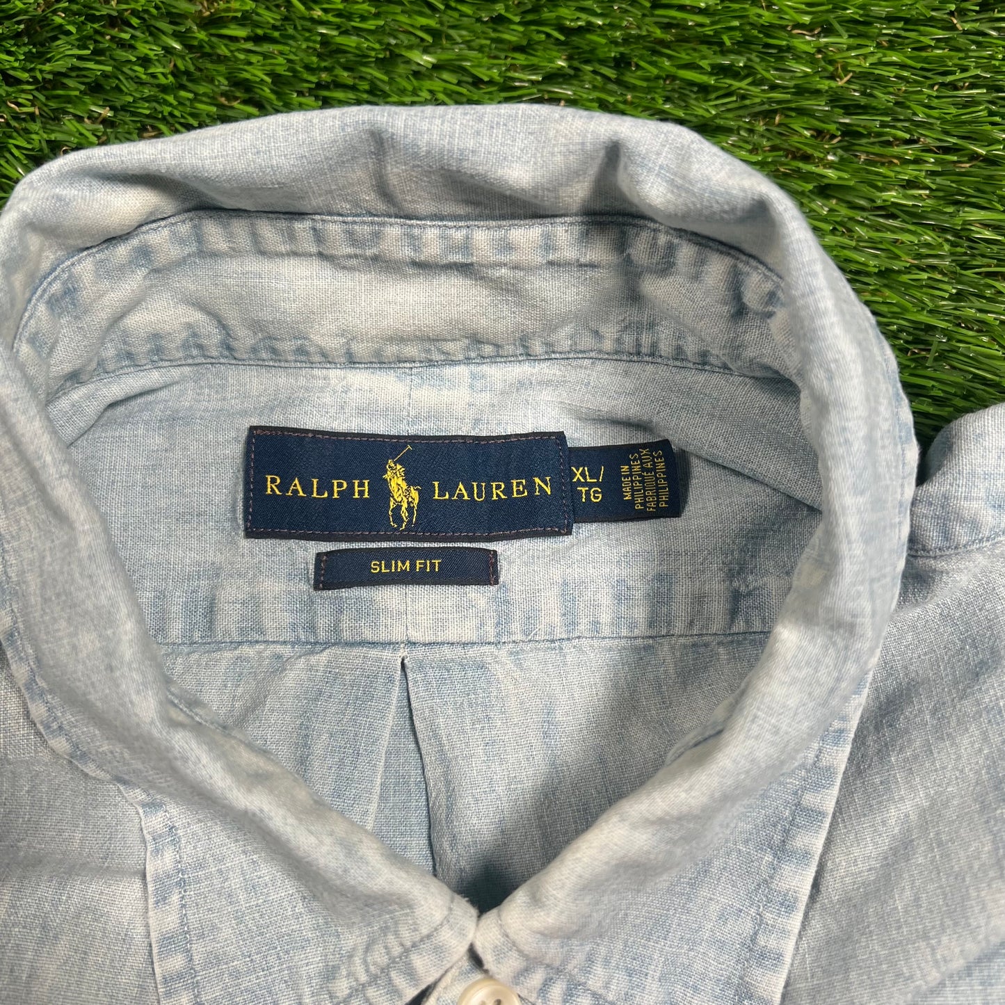 Polo Ralph lauren Light Blue Denim Button Down Shirt Size XL USED v18404