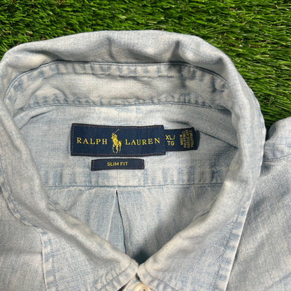 Polo Ralph lauren Light Blue Denim Button Down Shirt Size XL USED v18404