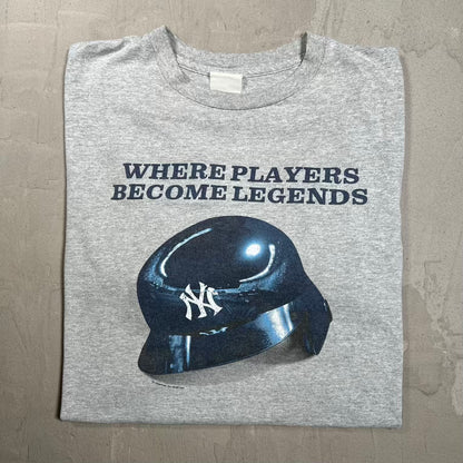 2007 Yankees Where Players Become Legends Helmet Grey Tee Size Large USED v20096