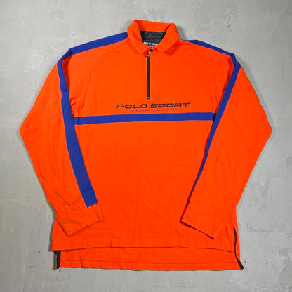Y2K Polo Sport Raloh Lauren Half Zip Orange Longsleeve Size Large USED v20353