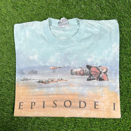 1999 Star Wars "Episode 1" AOP Liquid Blue Size Large USED v17038