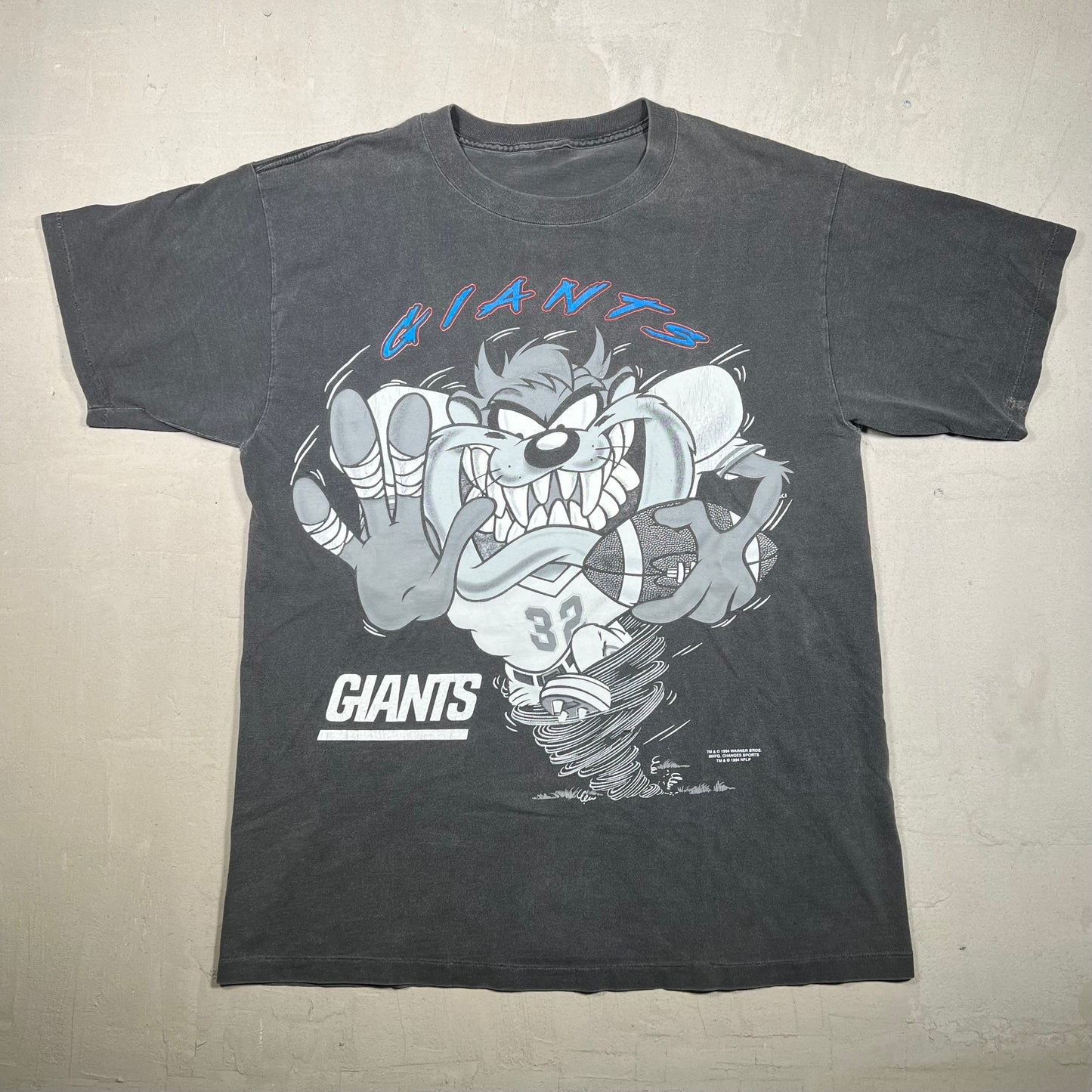 1994 Giants Taz Football Rush Washed Black Tee Size XL USED v19247